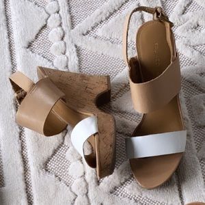 Franco Sarto | Nude White Strap Cork Wedge Heels